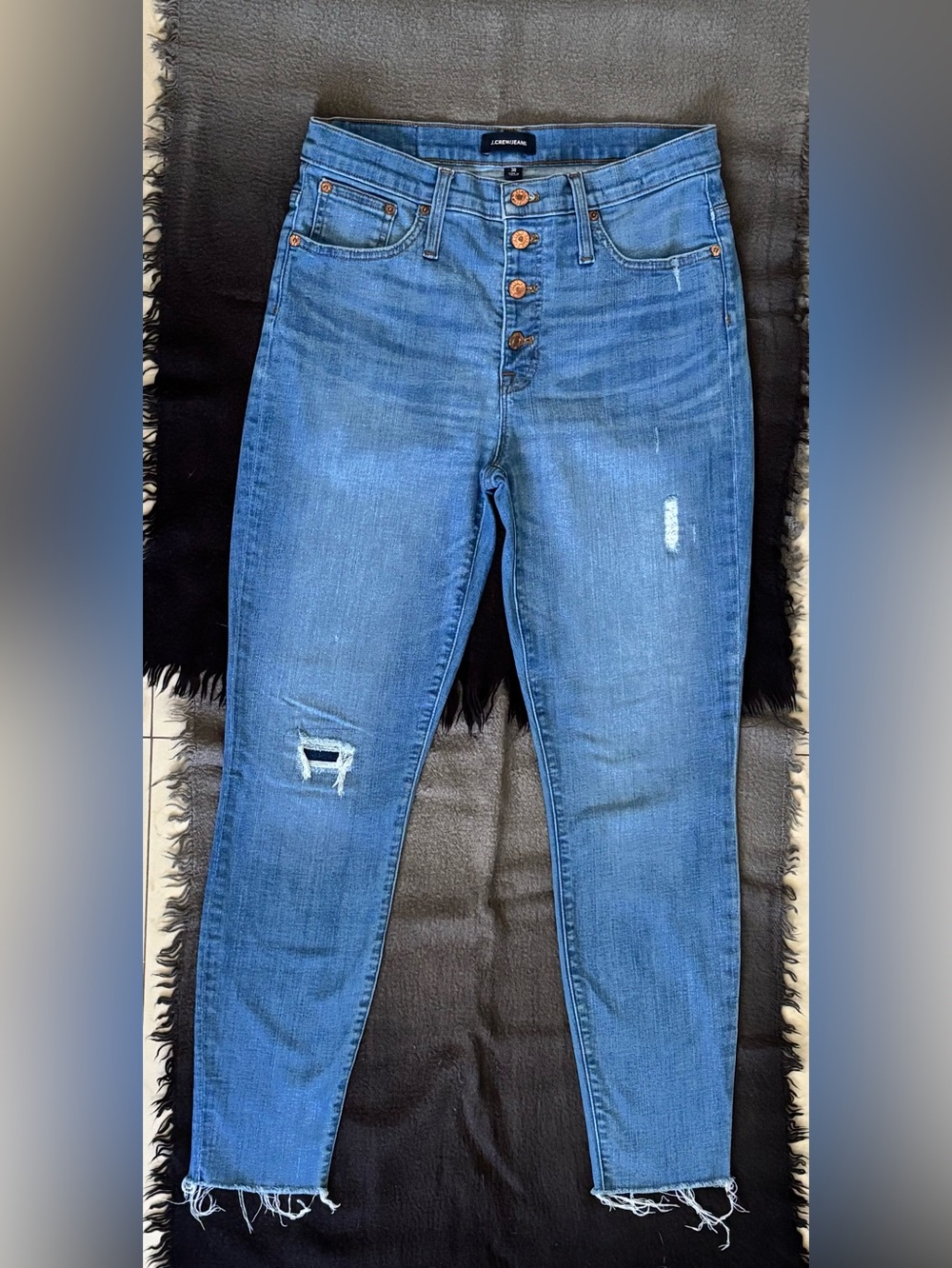 J. Crew High-Rise Ripped Medium Blue Jeans